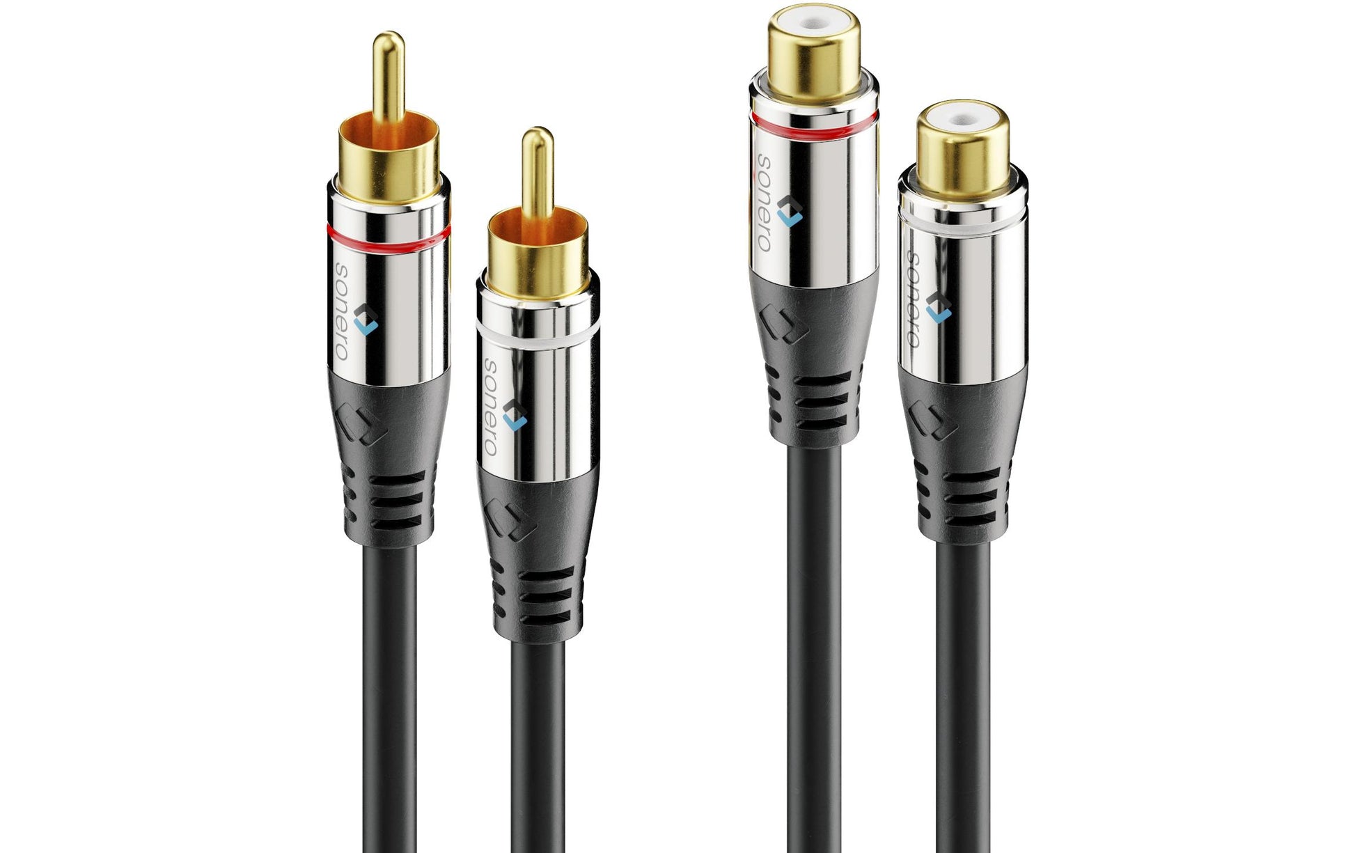 Sonero Audio-Verlängerungskabel 2×RCA (Stecker) auf 2×RCA (Buchse) – 10 m, vergoldete Kontakte, Schwarz