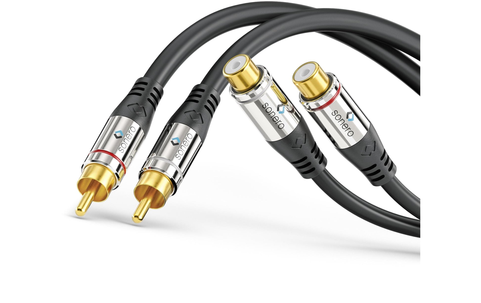 Sonero Audio-Verlängerungskabel RCA (Stecker) auf RCA (Buchse) – 15 m, vergoldete Kontakte, Schwarz