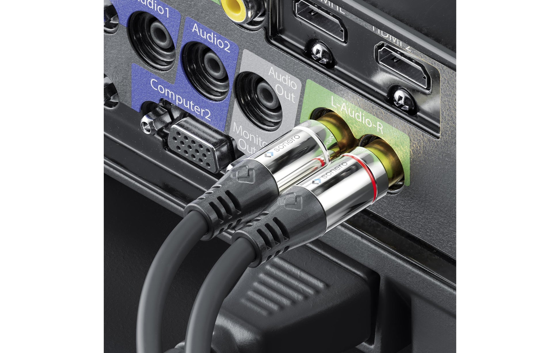 Sonero Audio-Verlängerungskabel 2×RCA (Stecker) auf 2×RCA (Buchse) – 5 m, vergoldete Kontakte, Schwarz