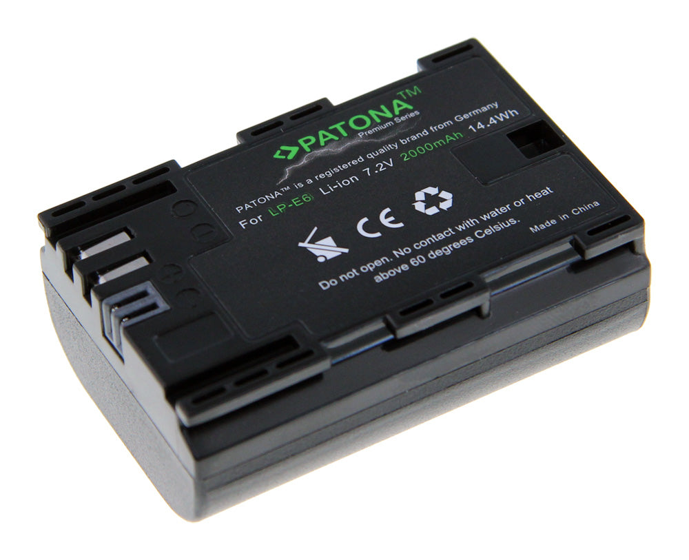 PATONA LP-E6 Akku – 2000 mAh, 7,2 V, Li-Ion – für Canon EOS 5D Mark III, EOS 6D, 70D und andere