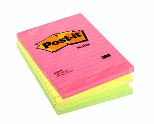 Post-it Haftnotizen – 101 × 152 mm – mehrfarbig, liniert, 100 Blatt/Block, 6er-Pack, PEFC
