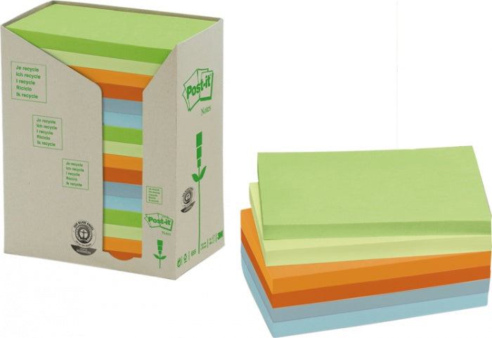 Post-it Haftnotizen Recycling Tower – 127×76 mm – sortiert, 16×100 Blatt, PEFC