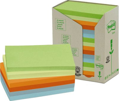 Post-it Haftnotizen Recycling Tower – 127×76 mm – sortiert, 16×100 Blatt, PEFC