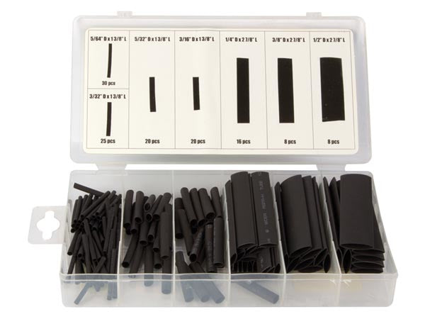 Perel Schrumpfschlauch-Set, 127 Stk., Ø 2–13 mm, 4 cm – schwarz