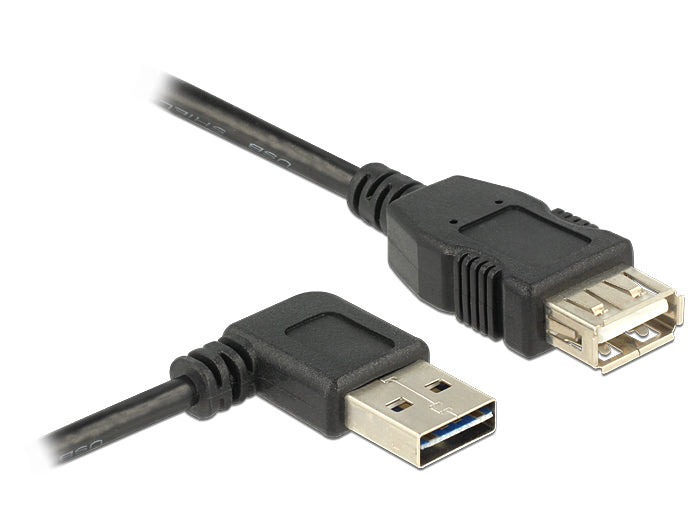 DeLOCK USB-A Verlängerungskabel (Stecker auf Buchse) – USB 2.0 (480 Mbit/s) – 1 m – Abgewinkelt, Goldkontakt