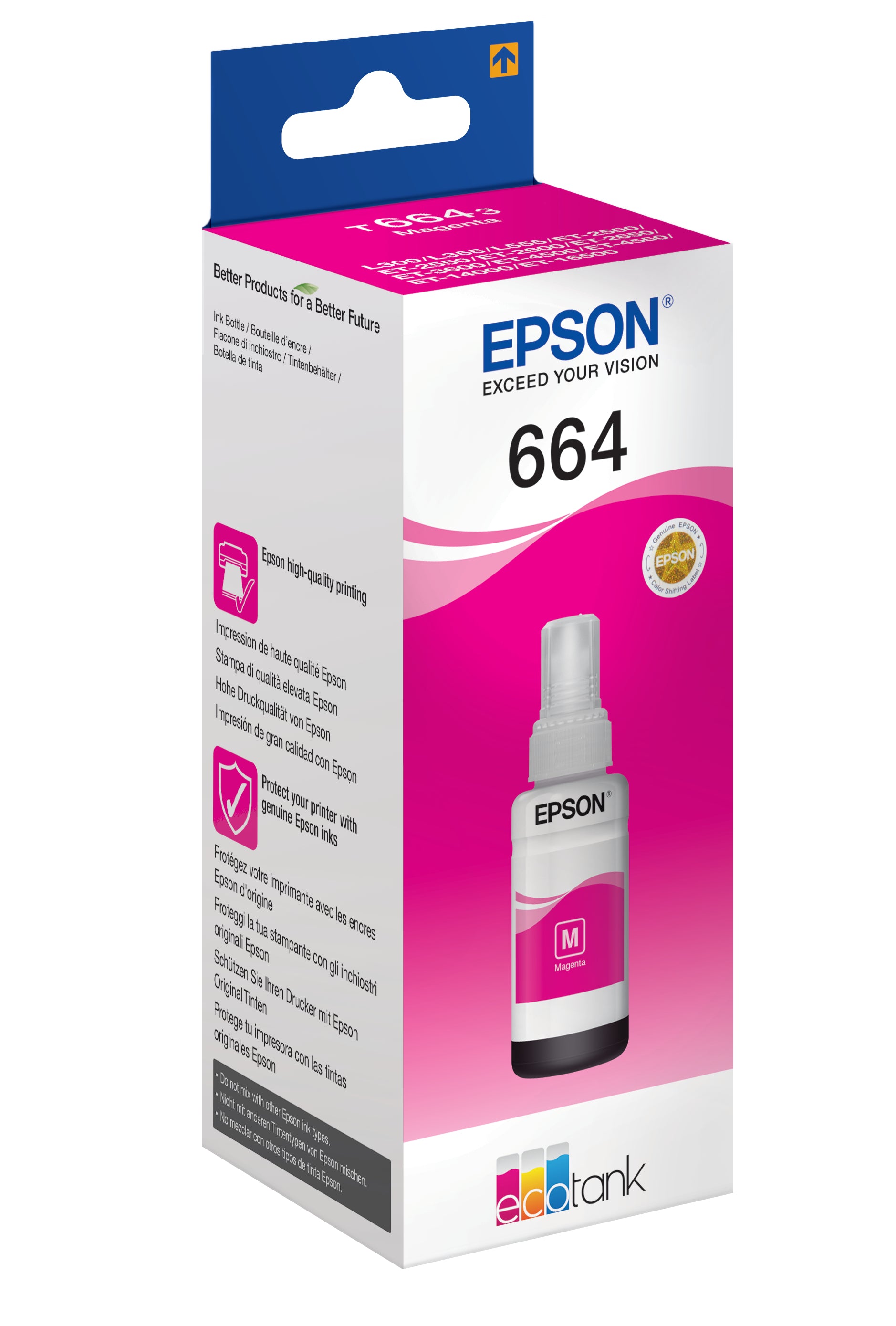 Epson 664 Magenta Tintenpatrone (Original) – 70 ml – für EcoTank L555/L355/ET-4550 … – T664340