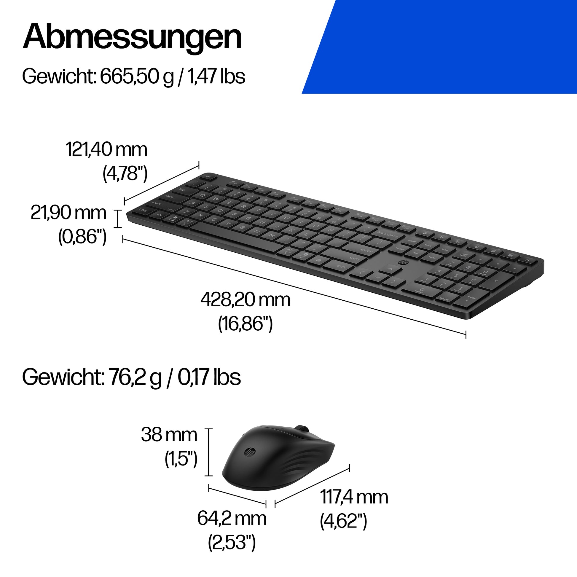 HP 495C – Tastatur-Maus-Set – Membran – Bluetooth & 2,4 GHz (USB-A Empfänger) – leise Tasten – schwarz