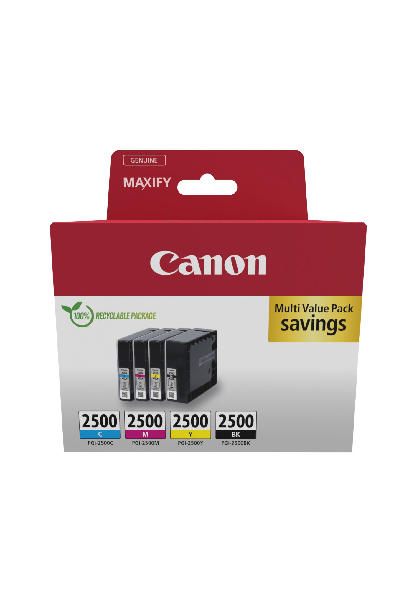 Canon Tintenpatronen-Multipack PGI-2500, CMYK, 57,9 ml, Original – für MAXIFY MB5050, MB5350