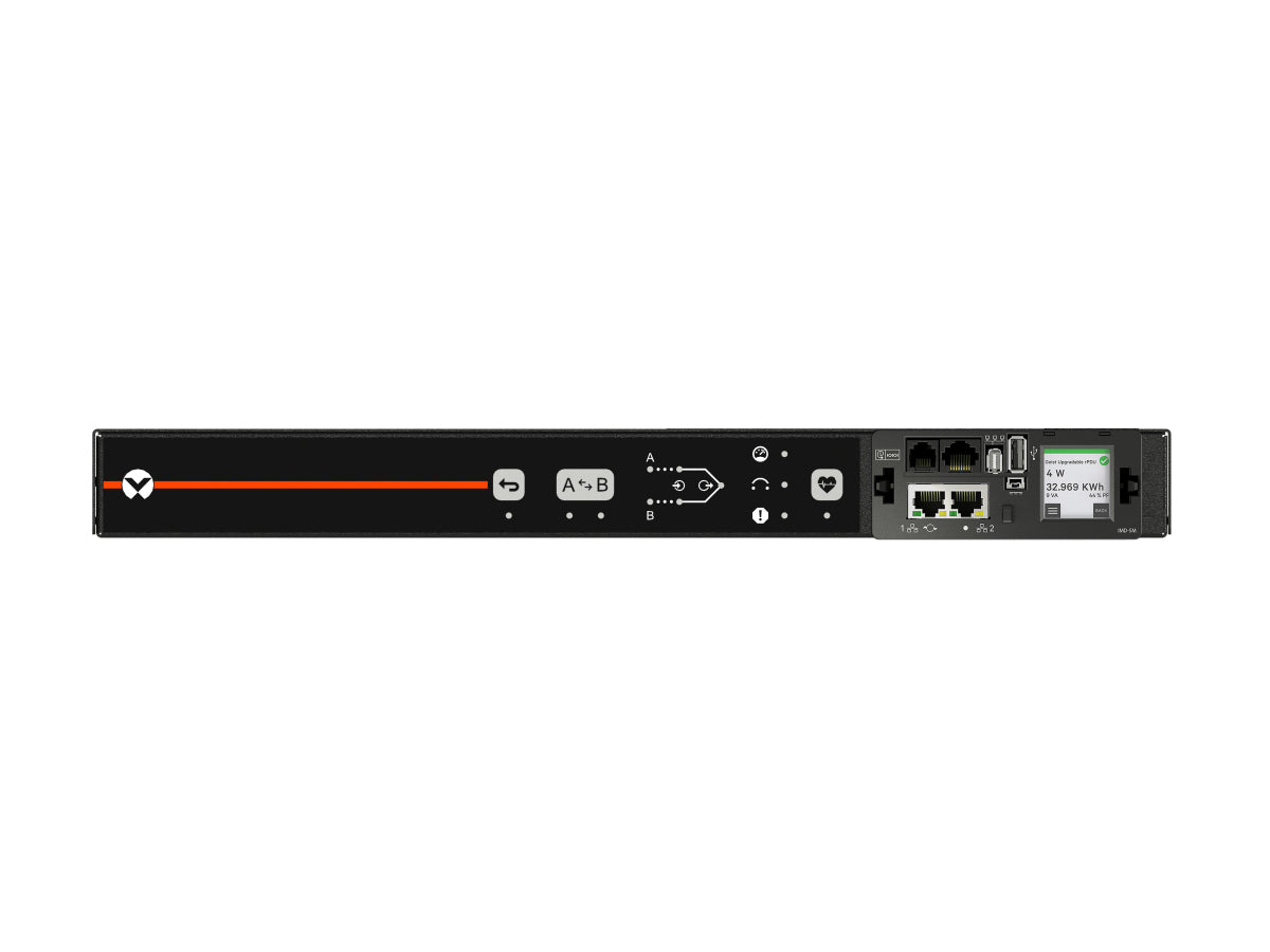Vertiv AU05M1R0-11PS63-3PS6PS6B411-D Überwachte PDU 200–240 V, 32 A – IEC 60309, Kabellänge 3 m, LCD – Schwarz