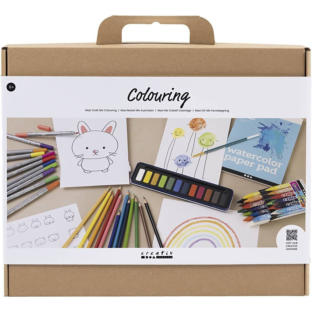 Creativ Company Zeichen-Set – 20 Marker, 12 Aquarellfarben, 12 Buntstifte – ab 6 Jahren