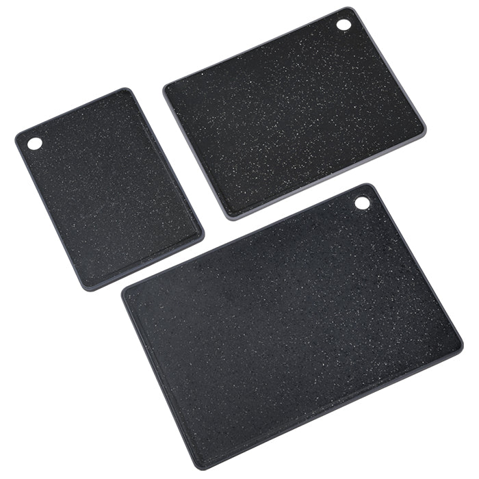Kesper Schneidebrett 36 × 26 × 0,9 cm, Kunststoff, mit Saftrille, rutschfeste Ecken, schwarz, 3-teilig