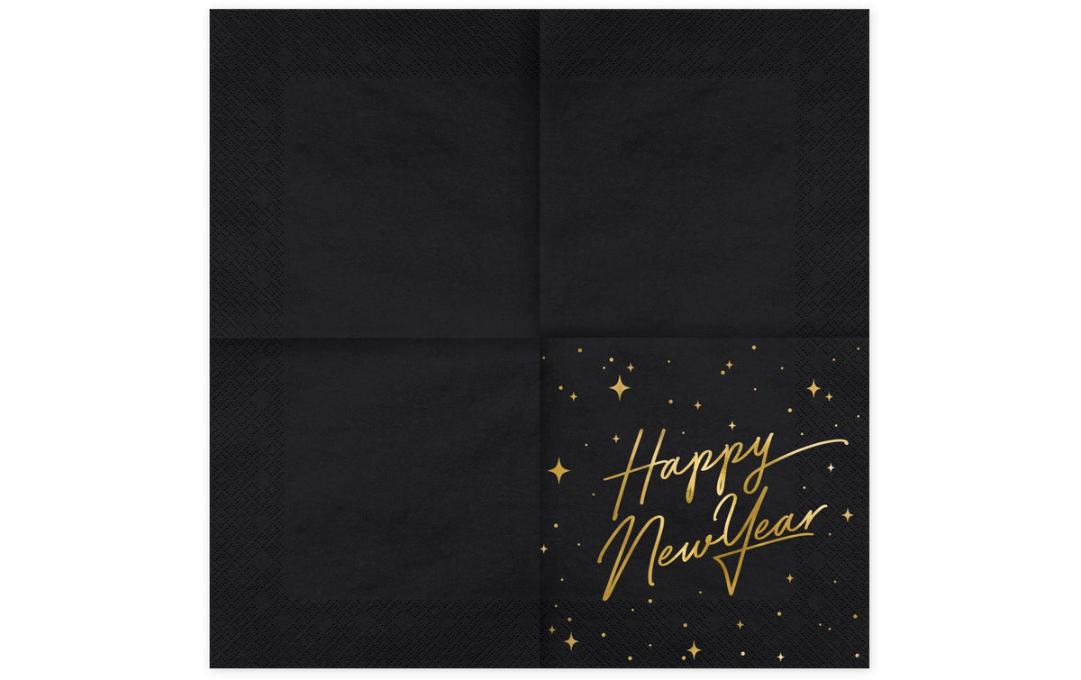 PartyDeco Servietten Neujahr, schwarz/gold – 33 × 33 cm, 3-lagig – 20 Stück