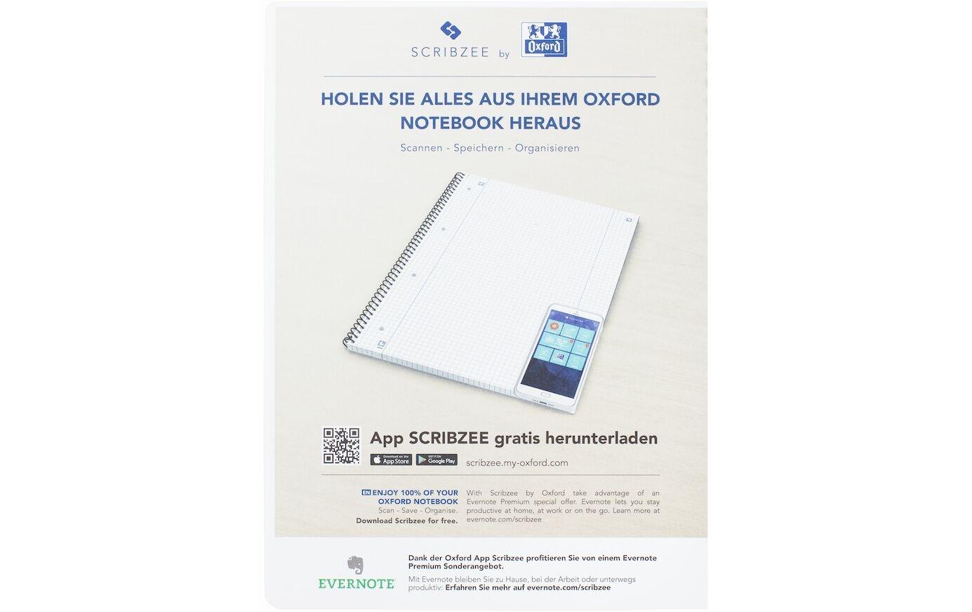 Elba Collegeblock A5+, kariert 5 mm, Spiralbindung, Karton, 80 Blatt, mikroperforiert, 90 g/m² – blau