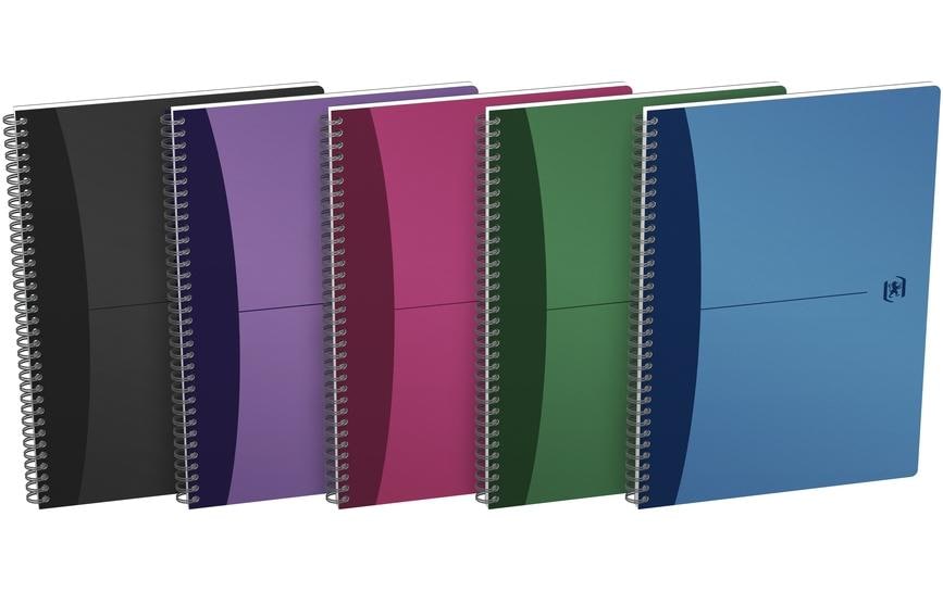 Elba Spiralbuch – A4 – 90 Blatt – 90 g/m² – Doppelspirale, zweifarbiger PP-Deckel, farbig sortiert, 5 Stück