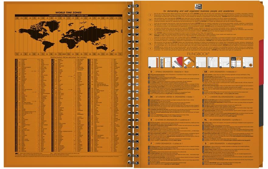 Elba Oxford Notizblock – A4 – 4-fach gelocht, mikroperforiert, Register, Sammeltasche, grau/orange, 5 Stück