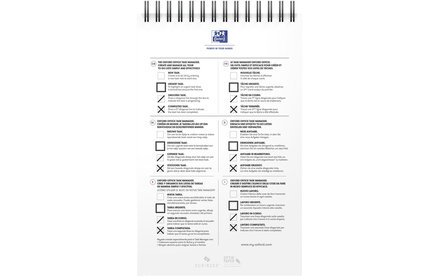 Oxford Spiralbuch – 125 × 200 mm – laminiertes Softcover, Kopfzeile & Datumsfeld, violett, schwarz