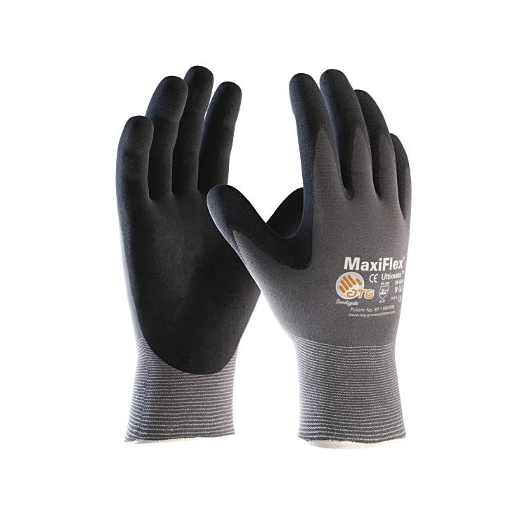 Atg Arbeitshandschuhe, MaxiFlex Ultimate 34-874 – XS, 1 Paar – Nylon/Spandex, Nitrilschaum, Grau/Schwarz