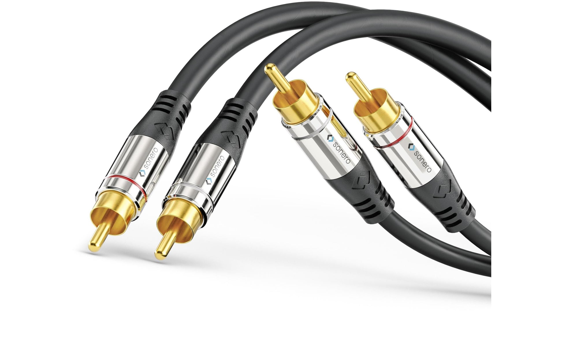 Sonero Cinch-Kabel (2×) – Stecker zu Stecker – 15 m, vergoldete Stecker