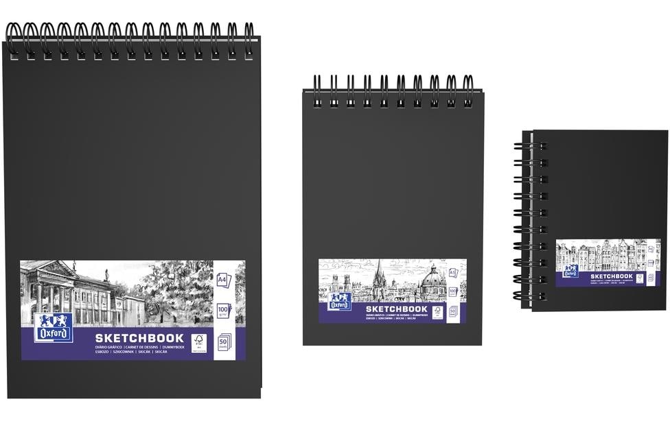 Oxford Malbuch – A4 quer – 100 g/m² – Spiral – 100 Seiten – Schwarz