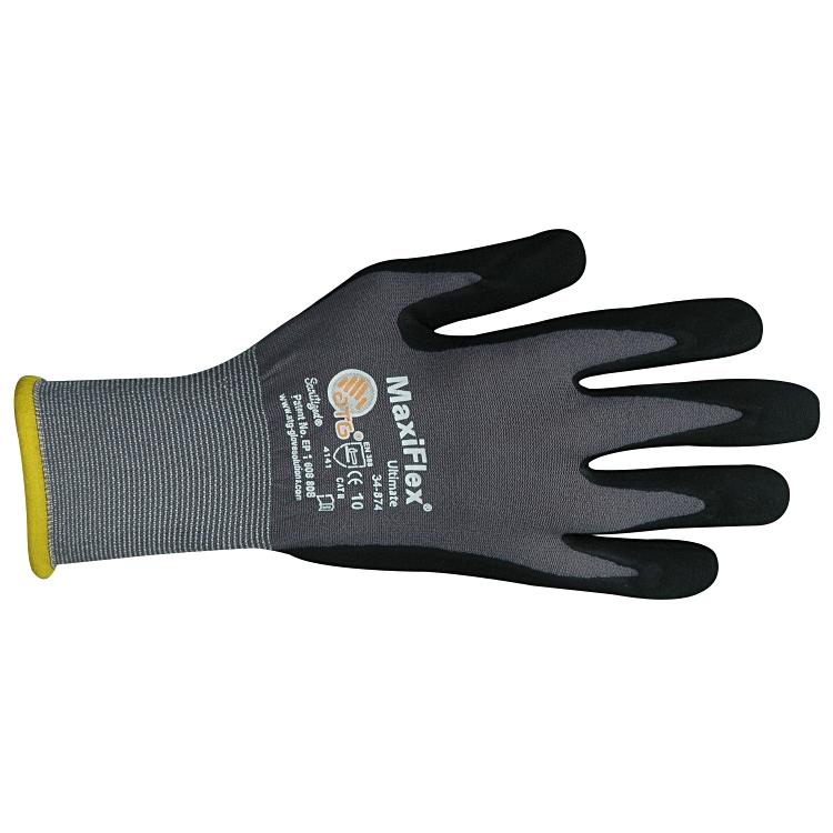 Atg Arbeitshandschuhe, MaxiFlex Ultimate 34-874 – XL, 1 Paar – Nylon/Spandex/Nitrilschaum, Grau/Schwarz