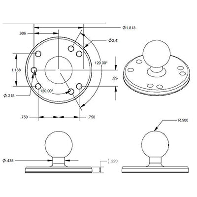 RAM Mounts RAM-B-202U – Montagebasis (rund), 1 Ball – für RAM Mount Systeme, Schwarz