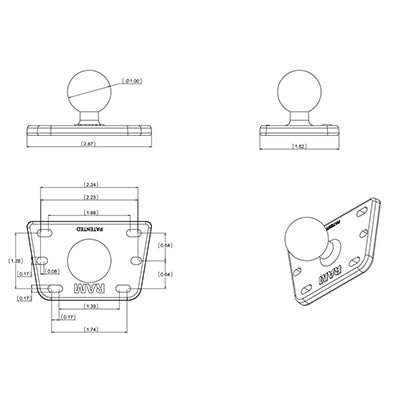 RAM Mounts Basis, 1" Kugel – für Bremsflüssigkeitsbehälter-Deckel, Aluminium/Gummi, Schwarz
