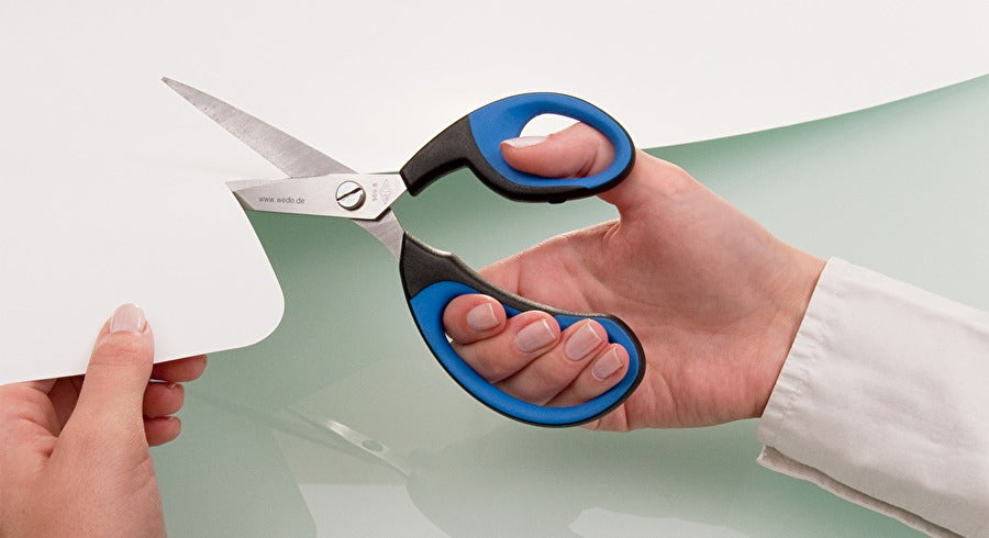 Wedo Schere 21,0 cm, für Rechts- und Linkshänder – Edelstahl, Softgrip, Schwarz/Blau