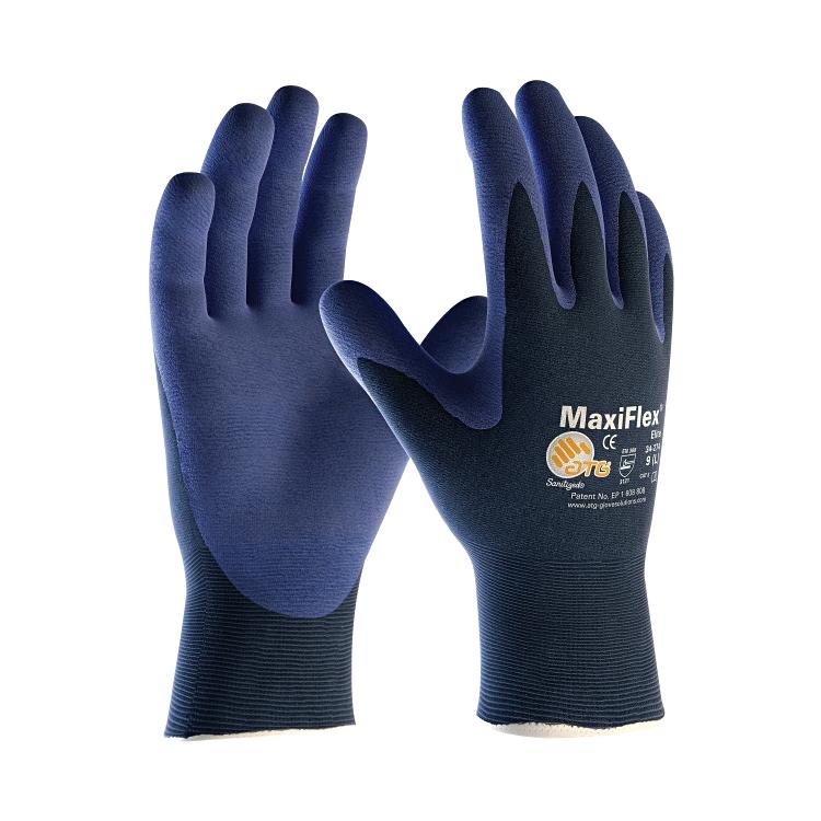 Atg MaxiFlex Elite 34-274 Arbeitshandschuhe – M, 1 Paar – Nylon/Nitrilschaum, Blau/Schwarz