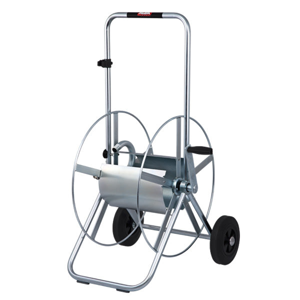 Alba-Krapf Star Serie II Schlauchwagen 120 m – Rollenbremse, Silber, B 610 × H 1020 × T 608 mm