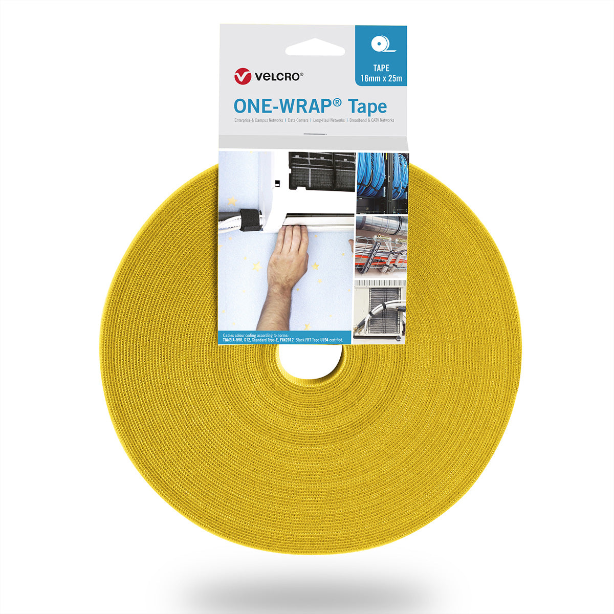 Velcro Klett-Kabelbinder – 16 mm × 25 m – Gelb