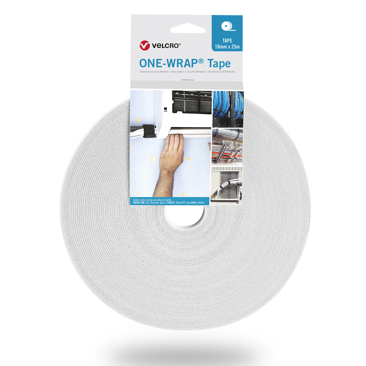 Velcro Klettband – 30 mm, 25 m, PP, Weiss