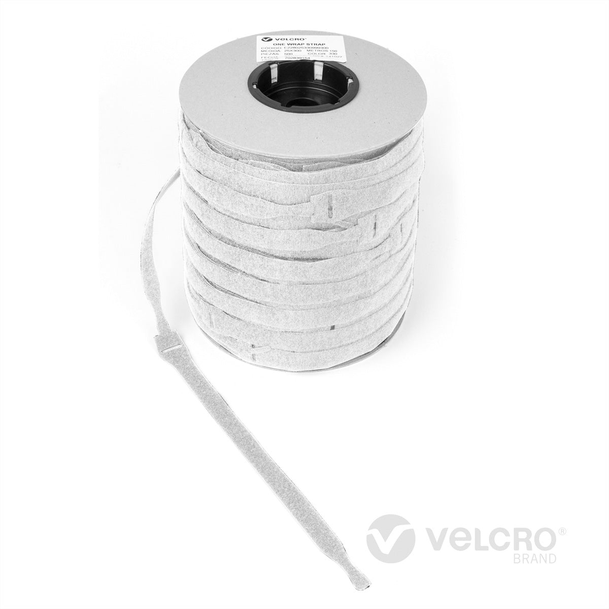 Velcro One Wrap Klettband 20 × 200 mm – 750 Stück, wiederverwendbar, lösbar, weiss, PP