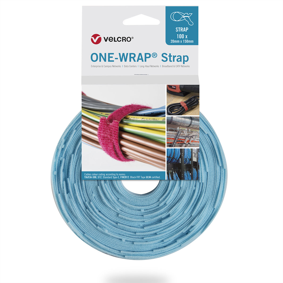 Velcro Klettband 20 × 230 mm – 100 Stück, wiederverwendbar, verstellbar, türkis, PP