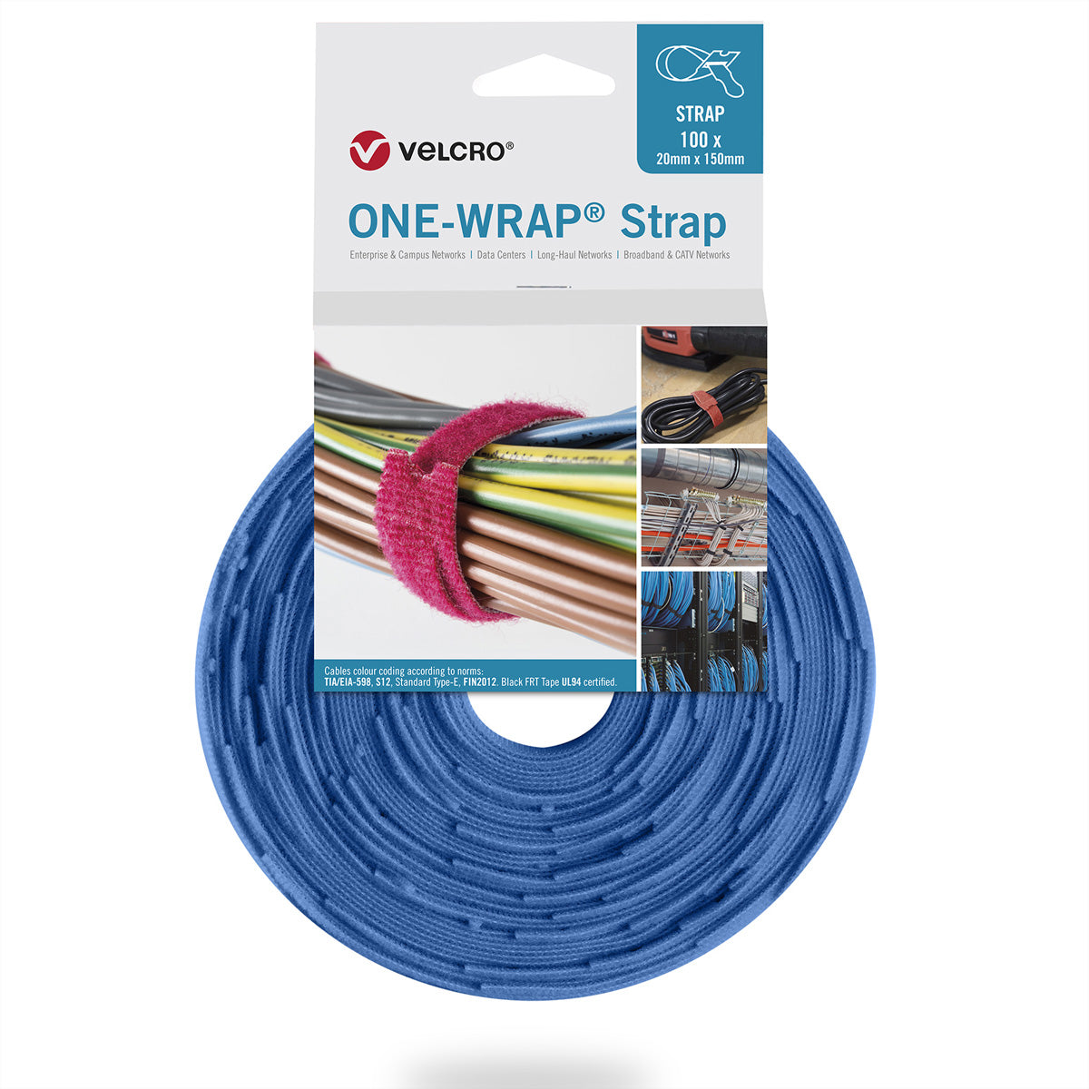 Velcro Gummibänder – 20 × 330 mm, Blau, Polypropylen, 100 Stück