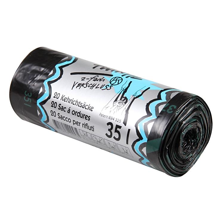 NoName Kehrichtsack Twin Tie – 35 l, mit Zugband, LDPE, schwarz, 20 Stk