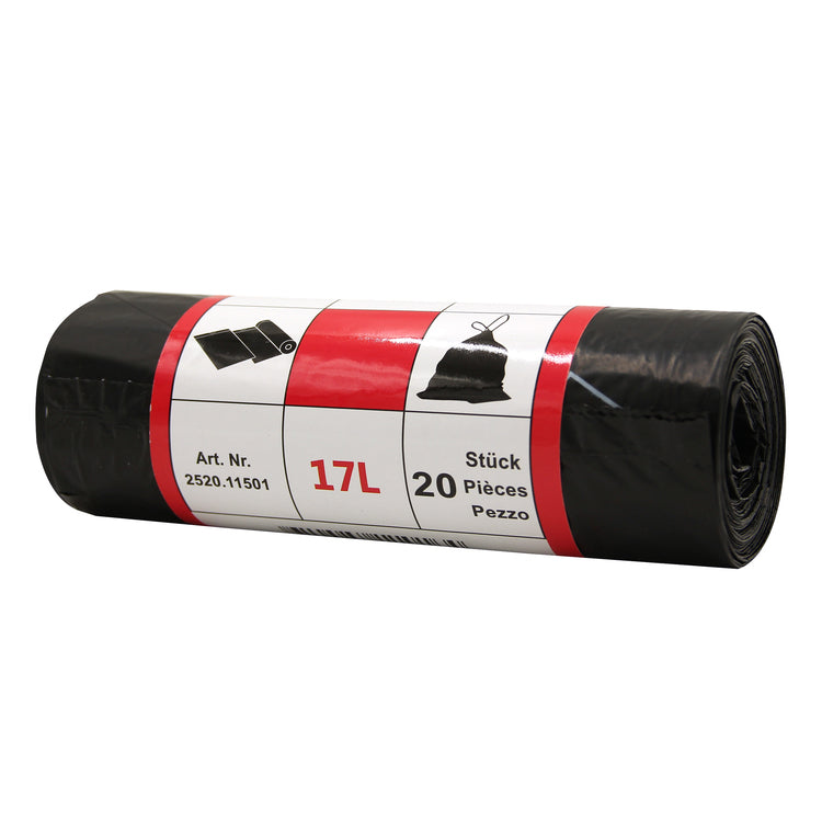 Venardo Kehrichtsack – 17 l, mit Zugband, schwarz, 395 × 500 mm, 20 Stk