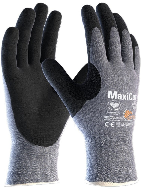 Atg Schnittschutzhandschuhe, MaxiCut Oil 44-504/11 – ölbeständig – Nitril-Mikroschaum, Schwarz/Blau
