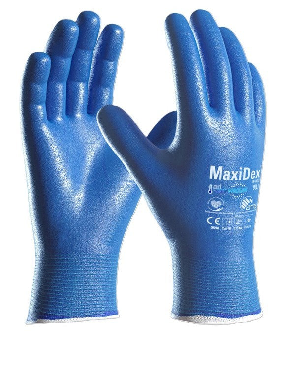 Atg Arbeitshandschuhe, MaxiDex 19-007 – XL, 1 Paar – NBR/Nylon, Blau, ViroSan, Touchscreen