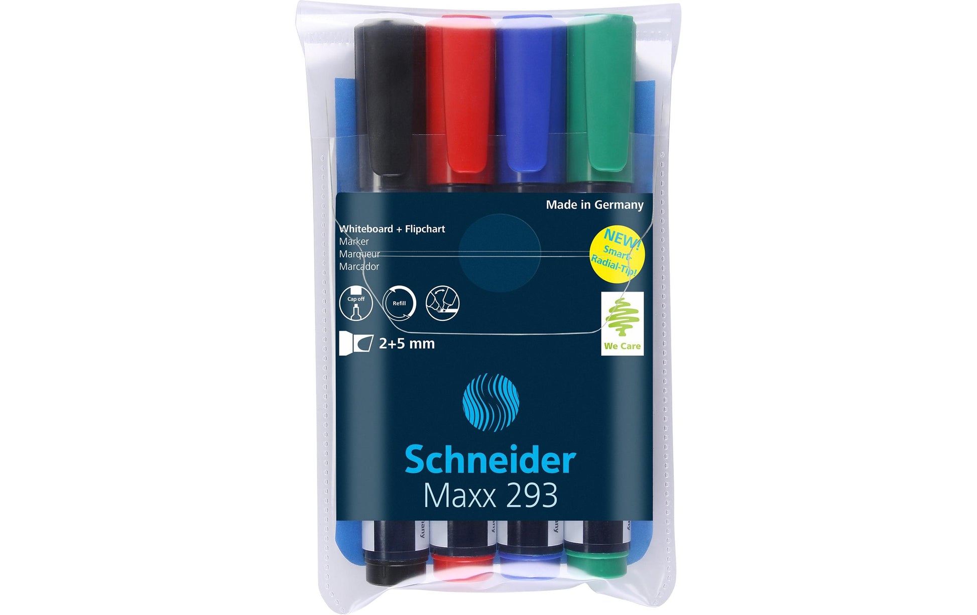 Schneider Schreibgeräte Whiteboard-Marker – 4 Farben, 4 Stk., feucht abwischbar, nachfüllbar – für Whiteboards