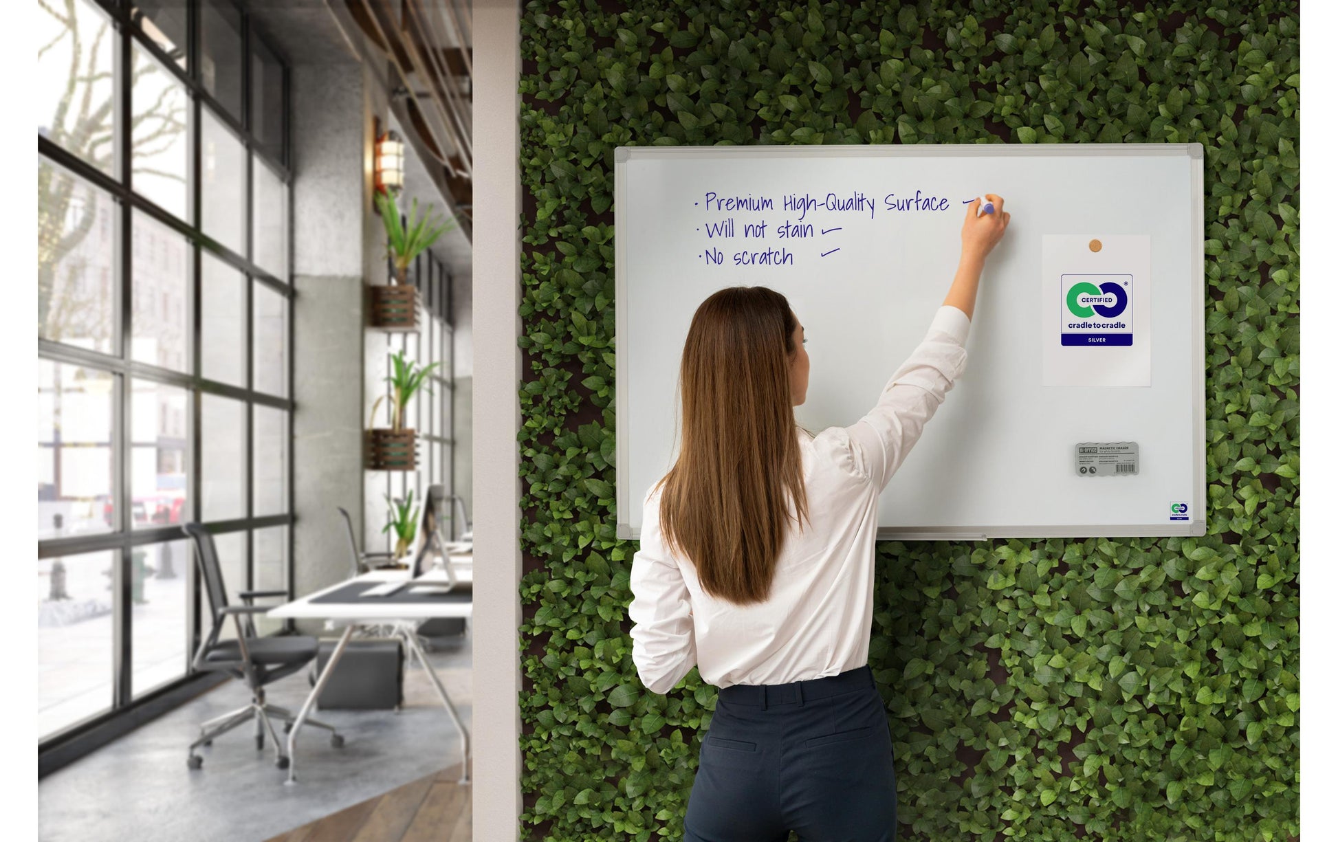 Bi-Office Whiteboard – 90 × 60 cm, Emaille, Aluminiumrahmen, Wandmontage, inkl. Stiftablage