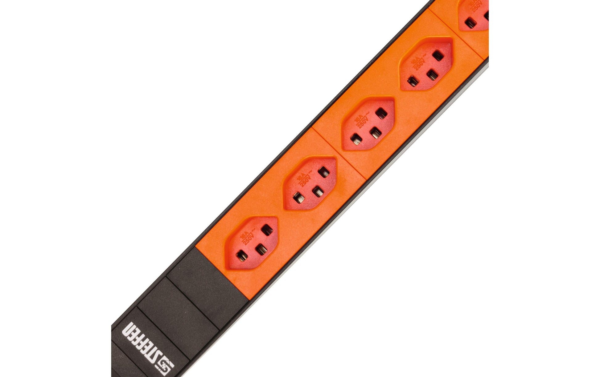 Steffen ALU Modular Steckdosenleiste, 8×T23, 3 m, Überlastschutz, Eingang T23, IP20 – Schwarz/Orange