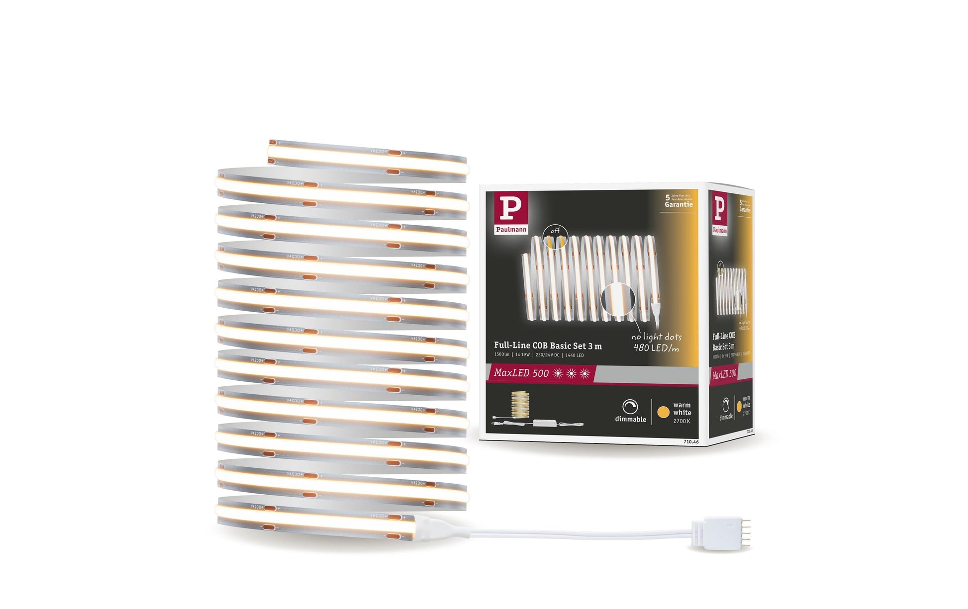 Paulmann LED-Strip – Set, 3 m, 1500 lm, 19 W, 2700 K, dimmbar, silber, inkl. Netzteil