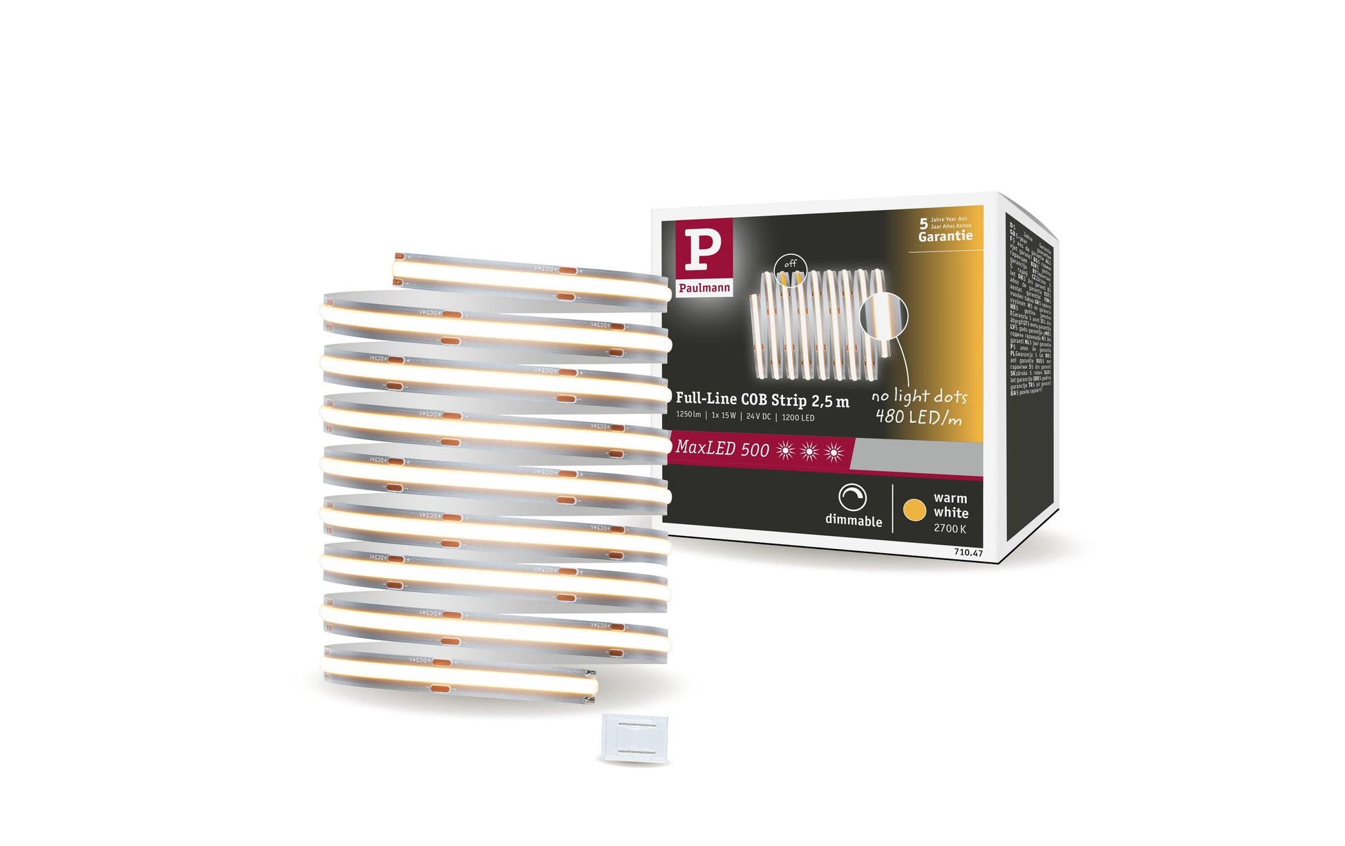 Paulmann LED-Strip MaxLED 500 COB – 2,5 m, 1250 lm, 15 W, 2700 K, dimmbar, silber, inkl. Netzteil