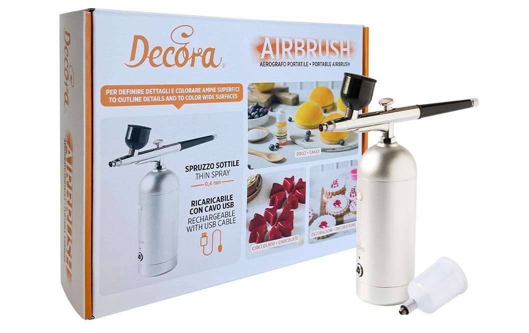 Decora 241010 – Airbrush-Pistole – Düse Ø 0,4 mm, Edelstahl, Einfachwirkung, inkl. Kompressor