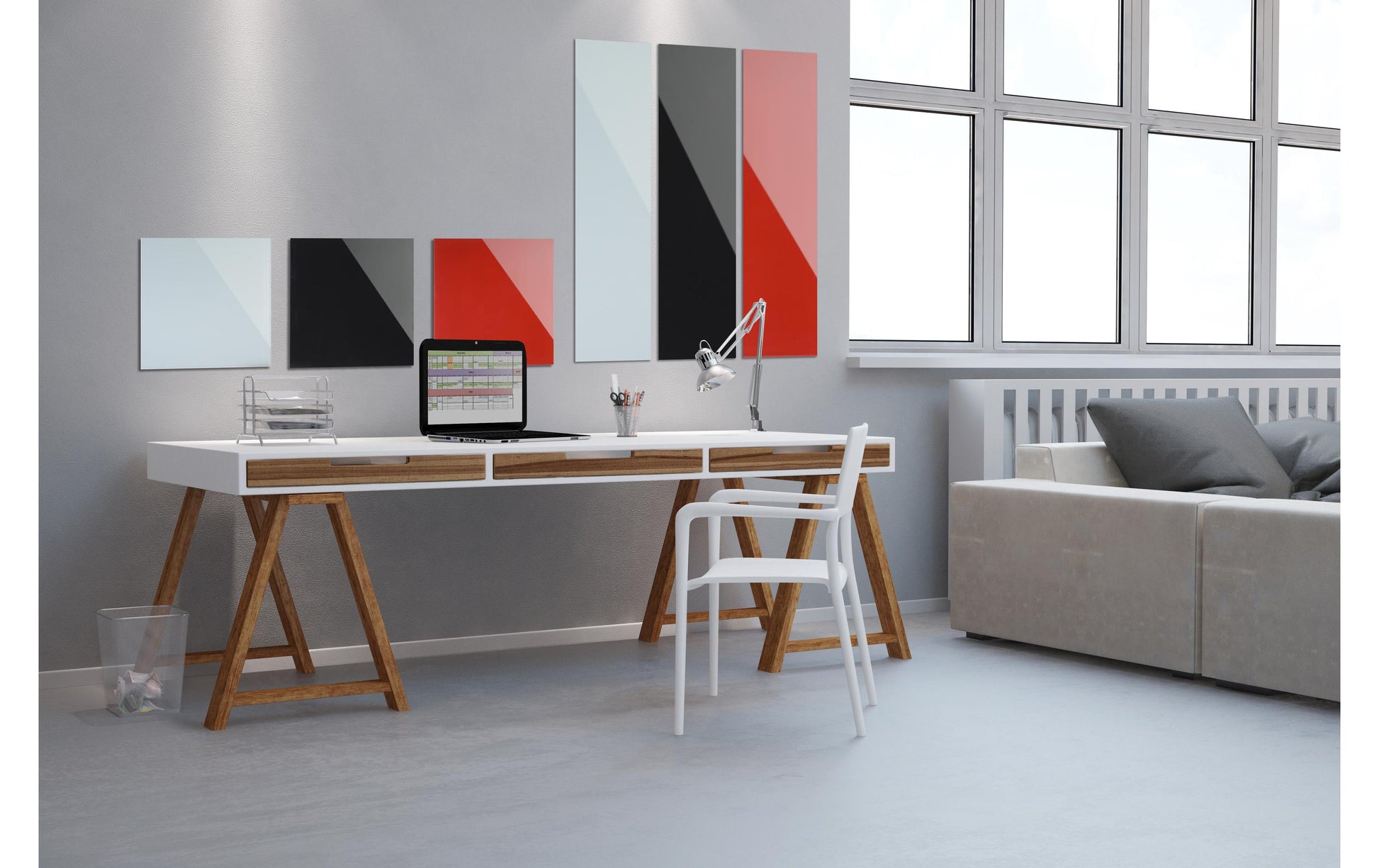 Bi-Office Whiteboard – 78 × 48 cm, Glas, magnetisch, Wandmontage, inkl. 2 Magnete