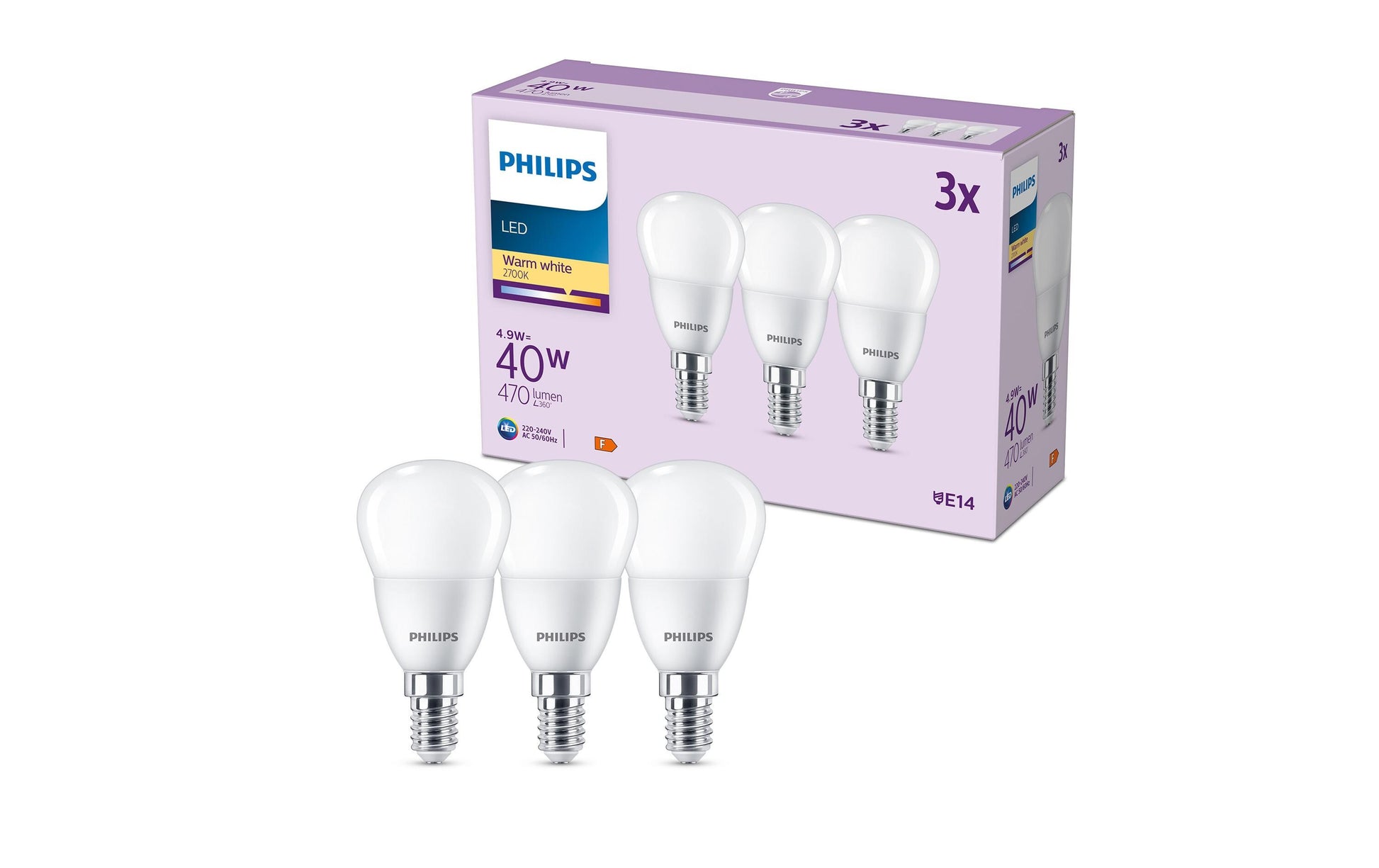 Philips by Signify Philips LED-Leuchtmittel E14 P45 – Warmweiss 2700 K, 470 lm, 4,9 W