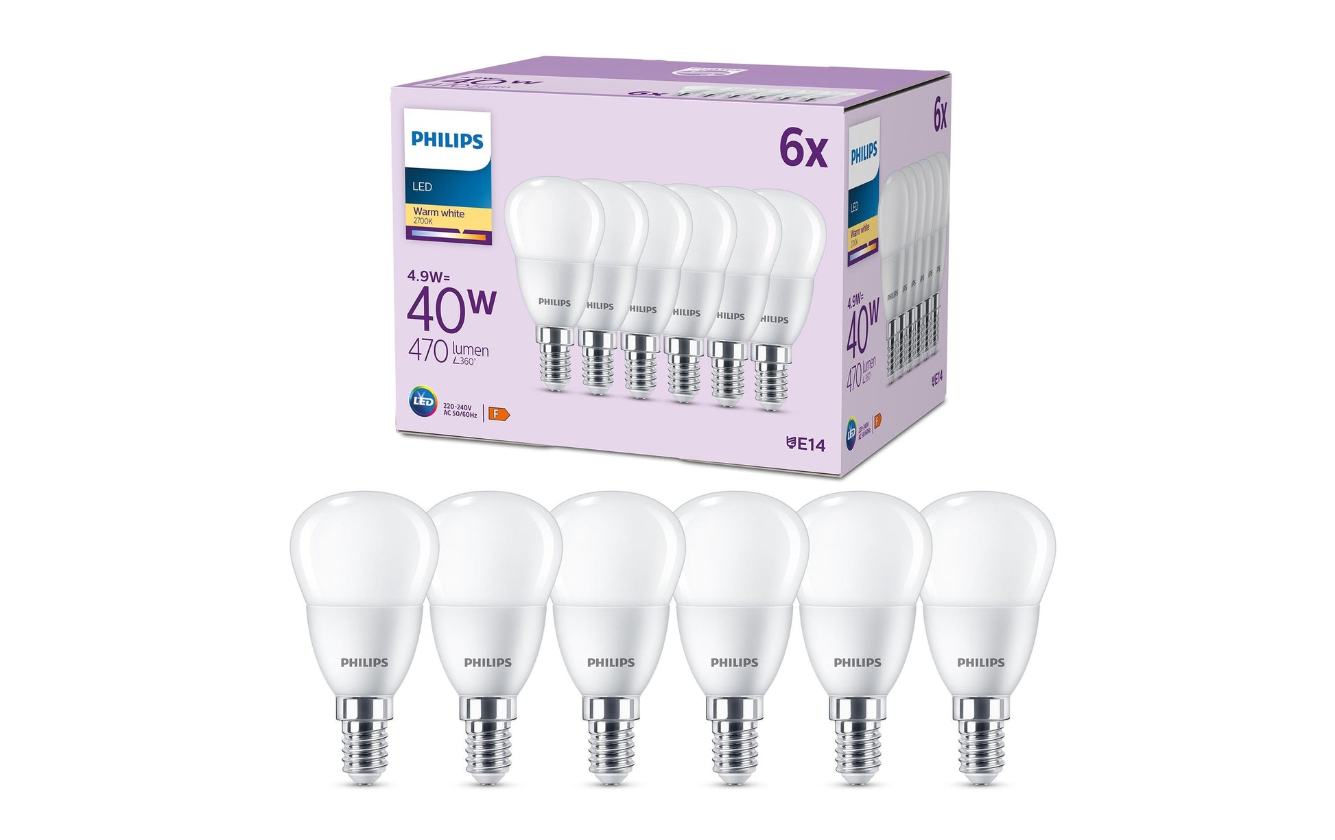 Philips by Signify Philips LED-Leuchtmittel E14 P45 – Warmweiss 2700 K, 470 lm, 4,9 W