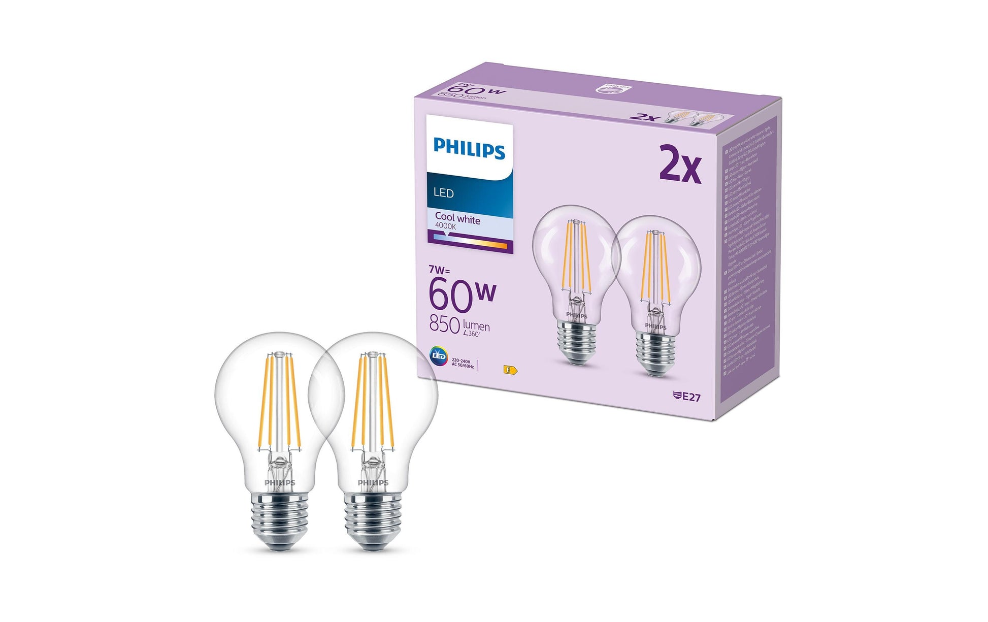 Philips by Signify Philips LED-Leuchtmittel E27 A-Form – Neutralweiss 4000 K, 850 lm, 7 W – 1 Stk. – Transparent