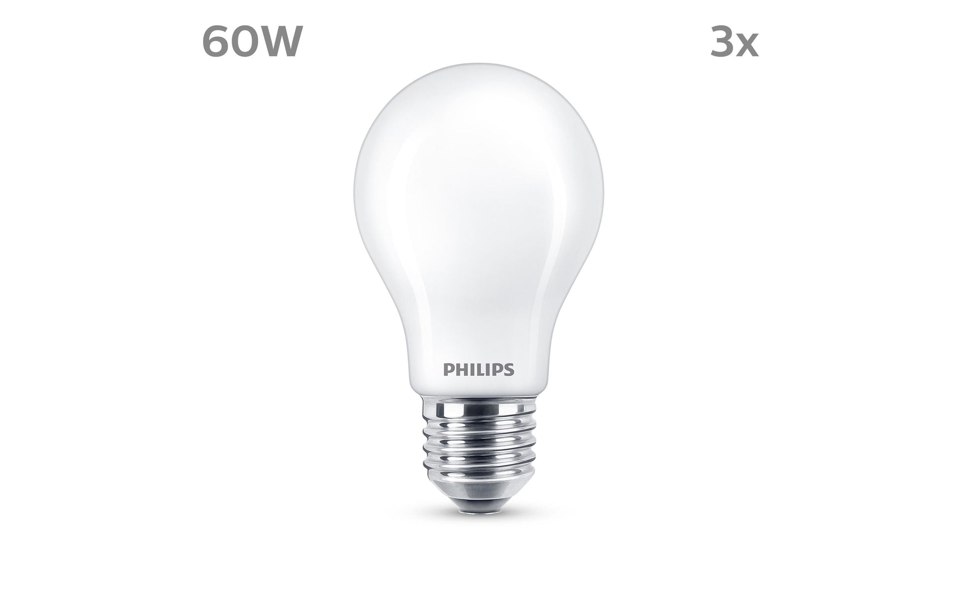 Philips by Signify Philips LED-Leuchtmittel E27 A-Form – Warmweiss 2700 K, 806 lm, 7 W – 3 Stk. – Weiss, Glas