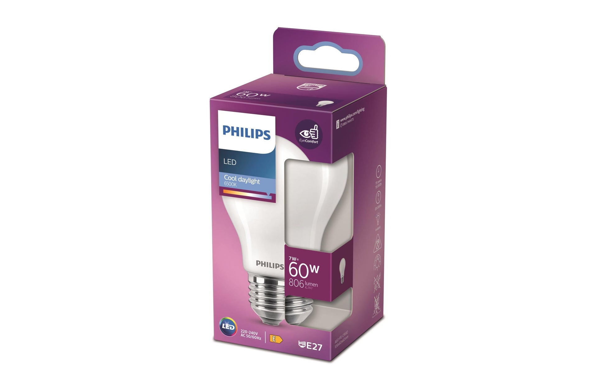 Philips by Signify Philips LED-Leuchtmittel E27 A-Form – Kaltweiss 6500 K, 806 lm, 7 W – 1 Stk.